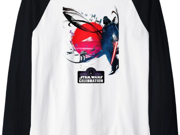 Star wars celebration japan 2025 logo & darth vader key art raglan baseball tee t shirt template vector
