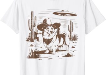 UFO Corgi Western Alien Vintage 90s Wild West Fun Cowboy Dog T-Shirt