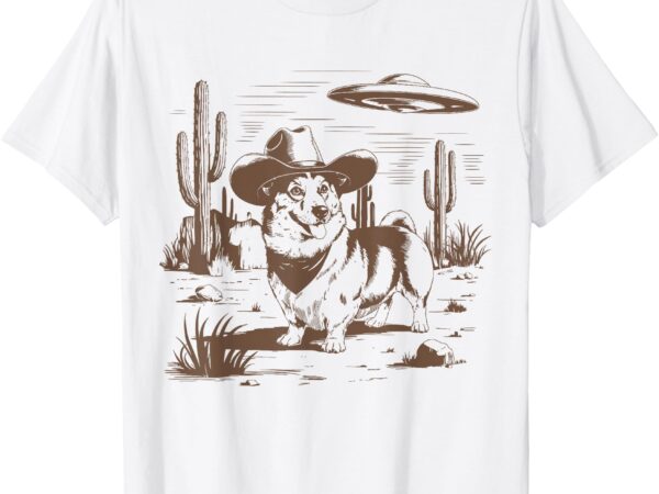 Ufo corgi western alien vintage 90s wild west fun cowboy dog t-shirt