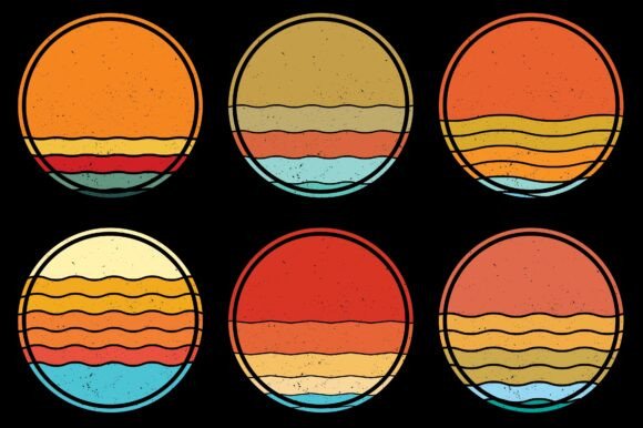 Retro style Sunset Collection,Retro Style Vintage Sunset Collection,Sun retro badge and emblem, Vintage Sunrise retro sunset