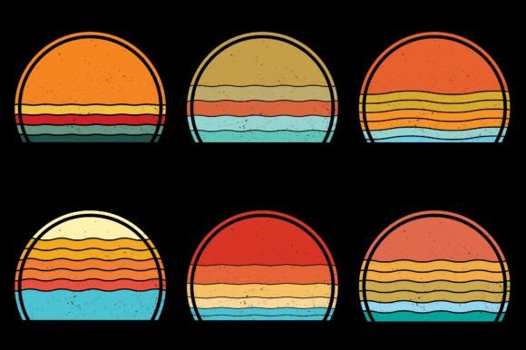 Retro style Sunset Collection,Retro Style Vintage Sunset Collection,Sun retro badge and emblem, Vintage Sunrise retro sunset