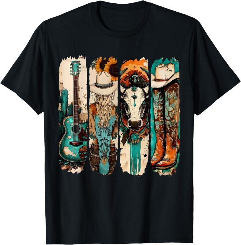 Western Cowgirl Vintage Cowboy Boots Western Turquoise T-Shirt