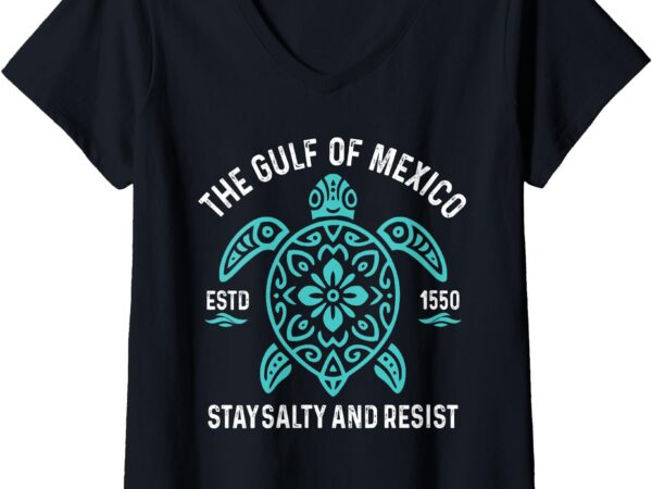 Womens stay the gulf of mexico be salty and resist turtle v-neck t-shirt
