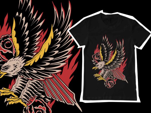 Eagle attack traditional illustration for tshirt design