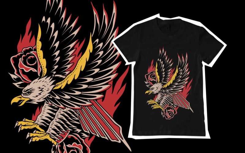 eagle attack traditional illustration for tshirt design