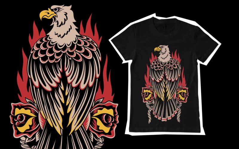 eagle fighter traditional illustration for tshirt design