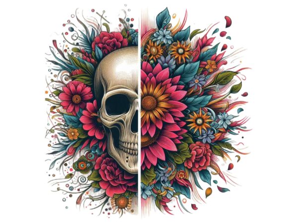 Trendy retro floral skull punk graphics t-shirt design jpeg & png designs Trendy retro floral skull punk graphics t-shirt design jpeg & png designs
