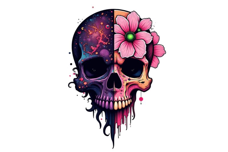 Colourful Vintage Floral Skull t-shirt design download instantly