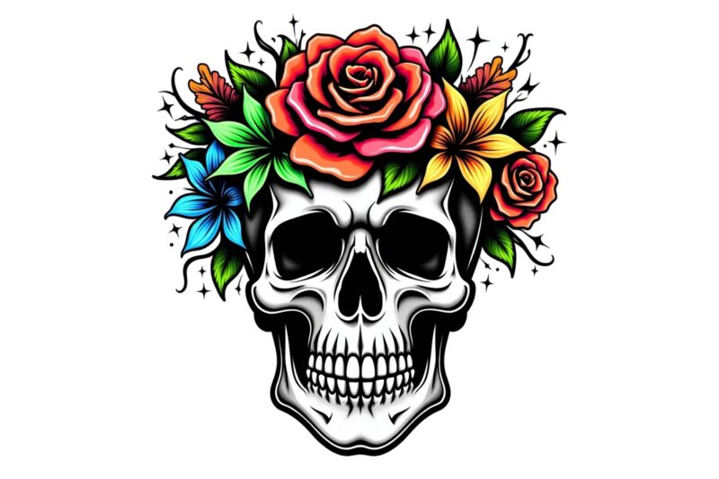 Trendy Retro Floral Skull Punk Graphics t-shirt design jpeg & png design