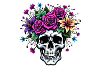 Trendy Retro Floral Skull Punk Graphics t-shirt design jpeg & png design