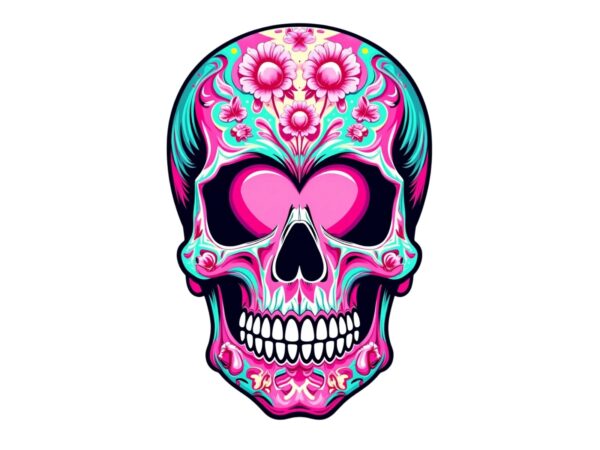 Watercolour floral skull retro illustration t-shirt design download instantly Watercolour floral skull retro illustration t-shirt design download instantly