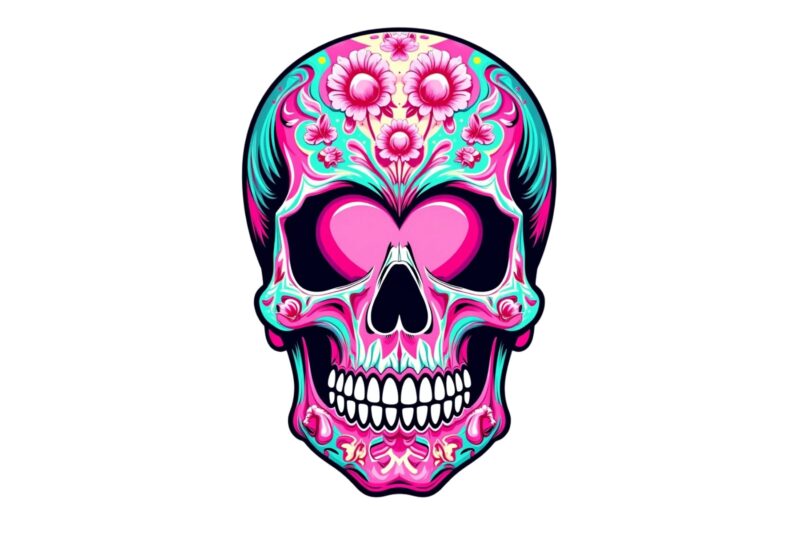 Watercolour Floral Skull Retro Illustration T-shirt design download instantly