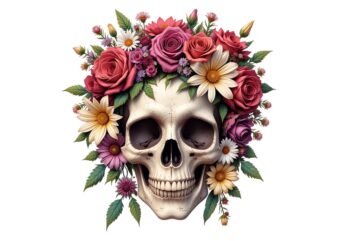 Watercolour Floral Skull Retro Illustration T-shirt design – download instantly