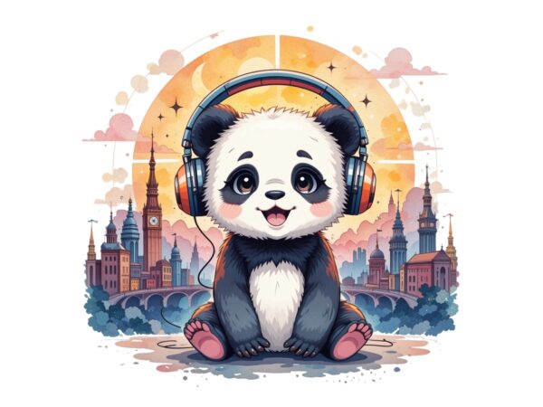 Watercolour cute panda retro illustration t-shirt design Watercolour cute panda retro illustration t-shirt design