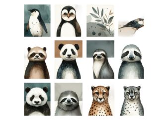 Watercolour Cute Panda Retro Illustration T-shirt design