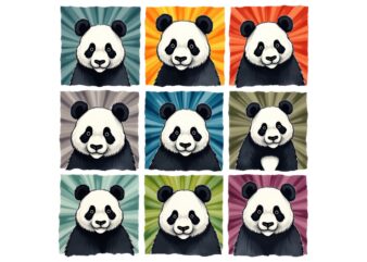 Colourful Vintage Musica Addict Panda t-shirt design download instantly