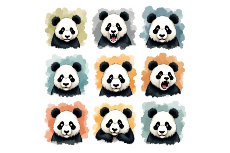Watercolour Cute Panda Retro Illustration T-shirt design