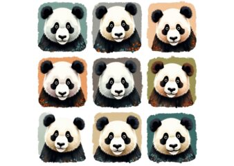 Watercolour Cute Panda Retro Photo Collage Illustration T-shirt design