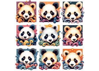 Watercolour Cute Panda Retro Illustration T-shirt design