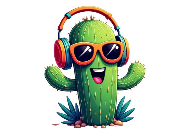 Watercolour cactus music lover retro illustration t-shirt design Watercolour cactus music lover retro illustration t-shirt design