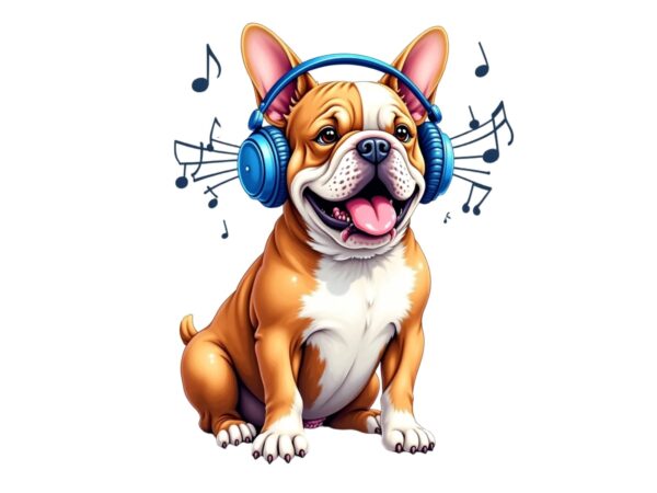 Watercolour cute bulldog music lover retro illustration t-shirt design