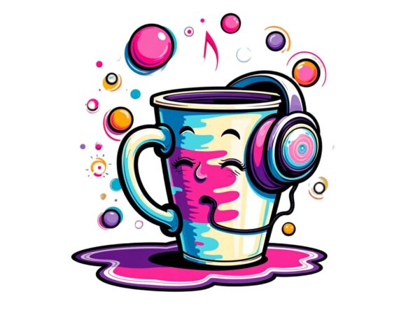 Watercolour cute music lover retro illustration t-shirt design – download instantly retro cup vintage t-shirt Watercolour cute music lover retro illustration t-shirt design – download instantly retro cup vintage t-shirt