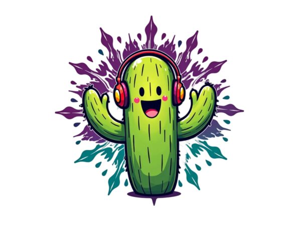 Trendy retro music lover punk cactus graphics t-shirt design jpeg & png design Trendy retro music lover punk cactus graphics t-shirt design jpeg & png design