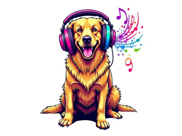 Colourful vintage music addict dog t-shirt design download instantly Colourful vintage music addict dog t-shirt design download instantly