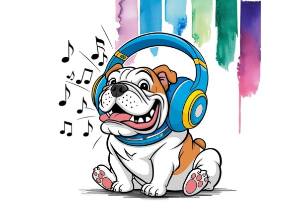 Colourful bulldog vintage music addict t-shirt design download instantly