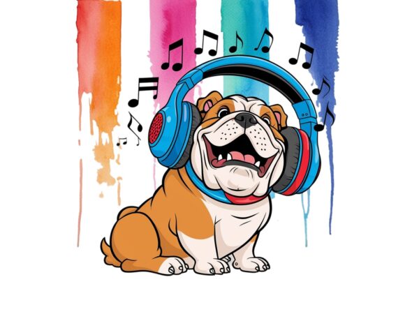 Colourful bulldog vintage musica addict t-shirt design download instantly Colourful bulldog vintage musica addict t-shirt design download instantly