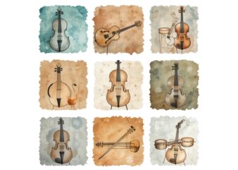 Watercolour Cute Music Lover Retro Illustration T-shirt design