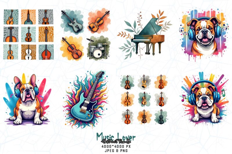 Popular Abstract Music Lover t-shirt design bundle of 60 design