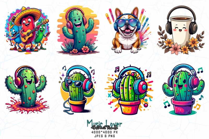 Popular Abstract Music Lover t-shirt design bundle of 20 designs – download instantly