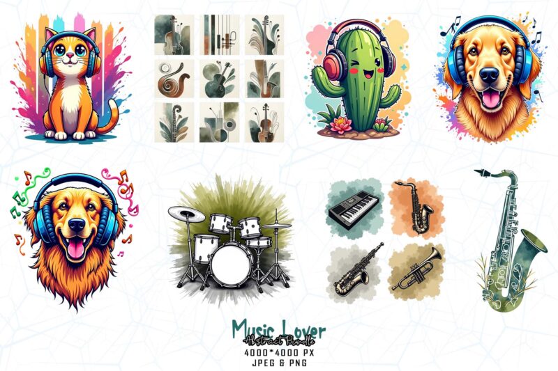 Popular Abstract Music Lover t-shirt design bundle of 60 design