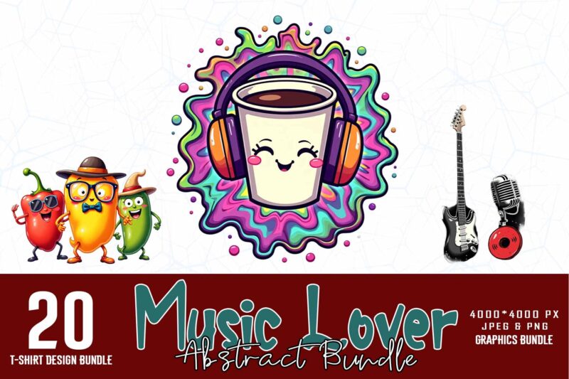 Popular Abstract Music Lover t-shirt design bundle of 20 designs – download instantly