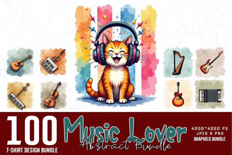 Vintage Music Lover t-shirt design bundle of 100 designs – download instantly Retro Vintage Illustration Mega Bundle