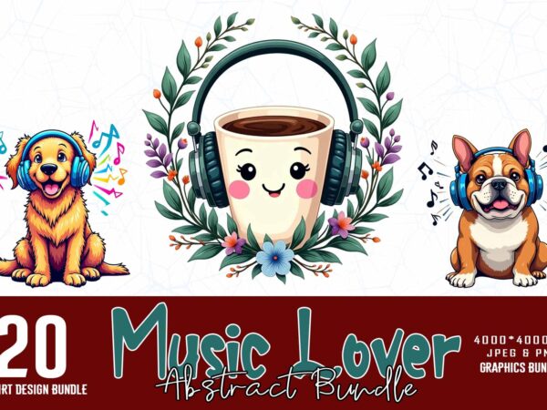 Popular abstract music lover t-shirt design bundle of 20 designs – download instantly