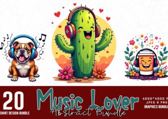 Trendy Retro Music Lover t-shirt design bundle of 20 designs – download instantly