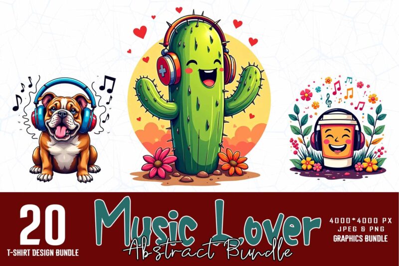 Trendy Retro Music Lover t-shirt design bundle of 20 designs – download instantly