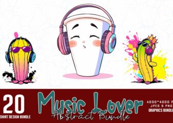 Vintage Music Lover t-shirt design bundle of 20 designs