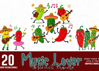 Popular Abstract Music Lover t-shirt design bundle of 20 designs – download instantly