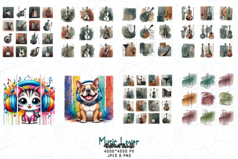 Popular Abstract Music Lover t-shirt design bundle of 60 design