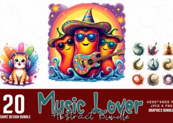 Popular Abstract Music Lover t-shirt design bundle of 20 designs