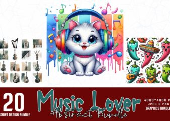 Popular Abstract Music Lover t-shirt design bundle of 20 designs – download instantly