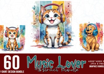 Popular Abstract Music Lover t-shirt design bundle of 60 design