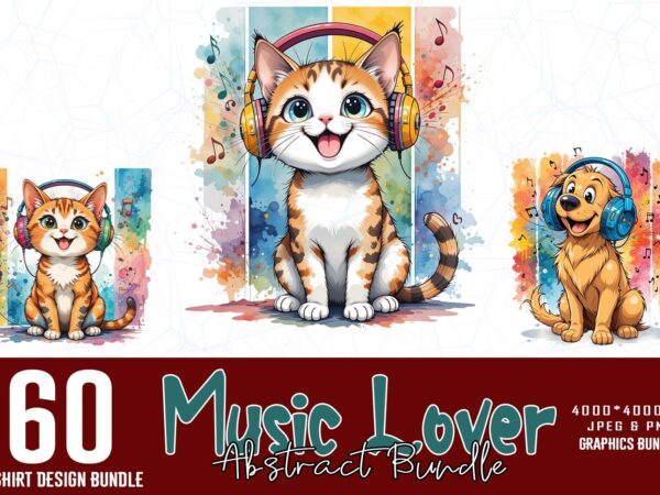 Popular abstract music lover t-shirt design bundle of 60 design