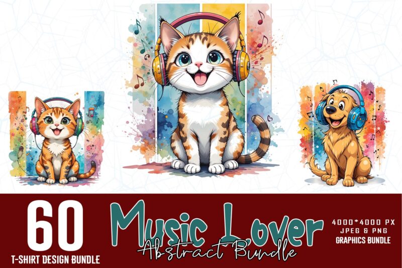 Popular Abstract Music Lover t-shirt design bundle of 60 design