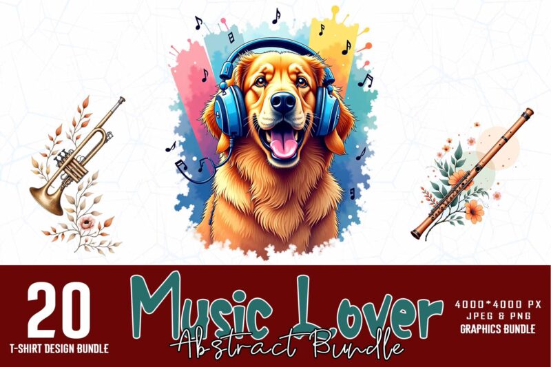 Popular Abstract Music Lover t-shirt design bundle of 20 designs – download instantly