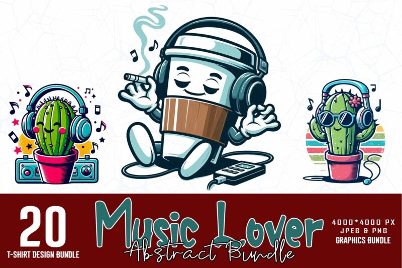 Trendy Retro Music Lover t-shirt design bundle of 20 designs