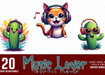 Vintage Music Lover t-shirt design bundle of 20 designs – download instantly
